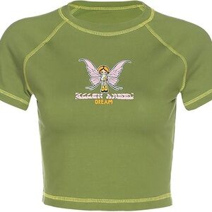 Green short sleeve Y2K crop top